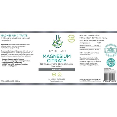 Cytoplan Magnesium citrát 500 mg, 90 vegan kapslí 2