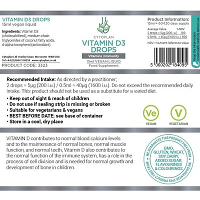 Cytoplan Vitamin D3 vegan kapky, 15 ml 2