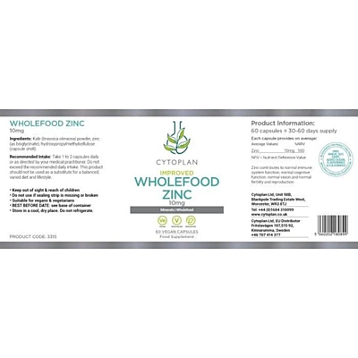 Cytoplan Wholefood Zinc - Zinek z rostlinného zdroje, 60 vegan kapslí 2