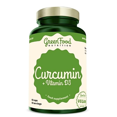 GreenFood Nutrition Curcumin + Vitamin D3, 60 vegan kapslí