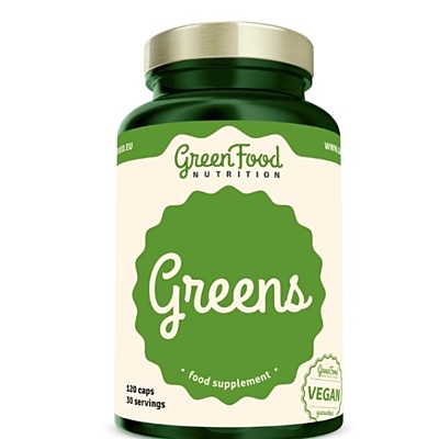 GreenFood Nutrition Greens - chlorella, spirulina, zelený ječmen, 120 vegan kapslí