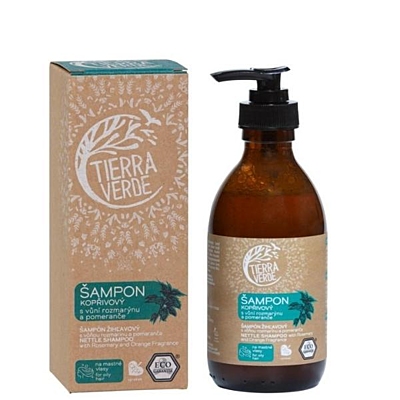Tierra Verde Kopřivový šampon na mastné vlasy - Pomeranč & Rozmarýn, 230 ml