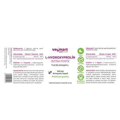 Vegmart L-hydroxyprolin Extra Forte 500 mg, 90 kapslí 2